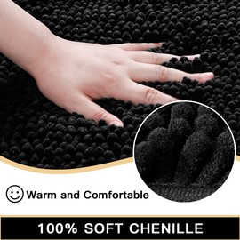 JOTOM Bathroom Rug, 2-Piece Bath Mat Set, Soft Non-Slip Bath Mats, Chenille, Absorbent Shaggy Bathroom Rug for Bath, Tub and Shower (Black)