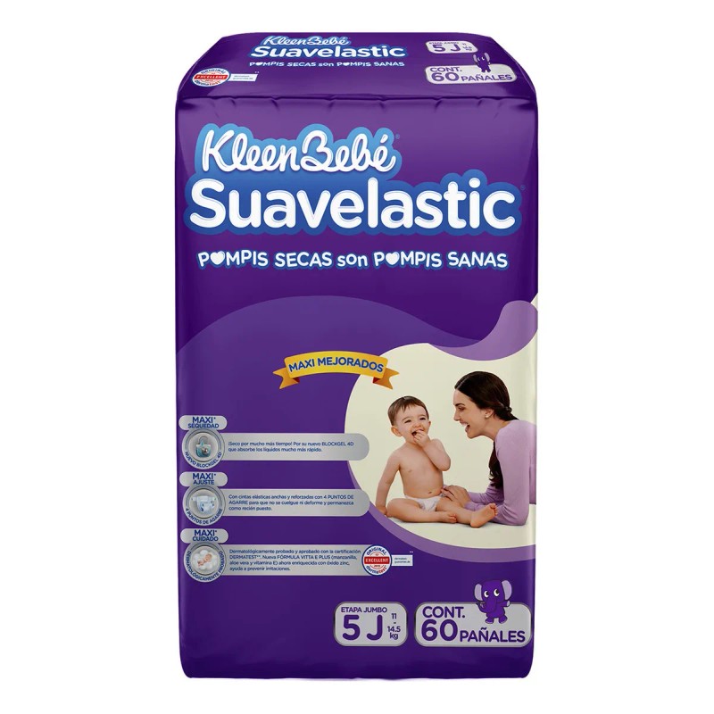 Pañales KleenBebé Suavelastic Etapa 5 Unisex 60 Piezas