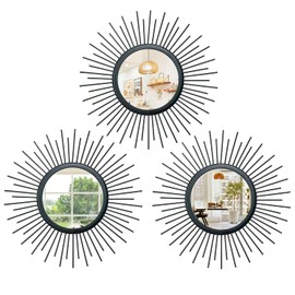 Cityelf 3 Set Sunburst Mirrors for Wall Decorative Metal Mirrors Small Mirror Sets Decor Hanging Mirror Wall Sculpture for Bedroom Living Room Entryway