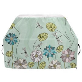 Premium Grill Cover Waterproof Spring Flowers Dragonfly and Lotus Barbecue Cover Fade Resistant BBQ Cover Heavy Duty Fits Grill Widths Up to 25 in