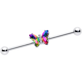 Body Candy Womens 14G Stainless Steel Helix Cartilage Earring Simply Colorful Butterfly Rainbow Industrial Barbell 1 1/2"