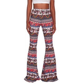 GUOLEZEEV Womens Elastic Waist Skinny Flare Pants Bell Bottom Paisley Trousers XL