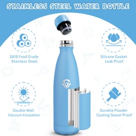 HoneyHolly Stainless Steel Water Bottle, 500 ml, BPA-Free, Thermos Flask, 18/8 Stainless Steel, Children's Water Bottle, Double-Walled Vacuum Insulated, Thermos Flask for School, Outdoor, Camping,