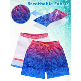 Kefiyis Boys Swimming Shorts Quick Dry 2 in 1 Swimming Trunks with Liner Elastic Waistband Board Shorts Beach Shorts with Pockets for Kids (Geometry Coil,S)