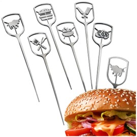 Robin Goods® 6 x burger skewers made of stainless steel, metal skewers with wide, punched grip, barbecue skewers, serving skewers (06 pieces)