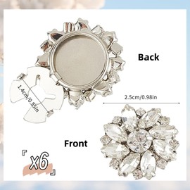 Liyquint 6pcs Rhinestone Snap On Button Covers for Dress Shirts, 0.98in Clear Crystal Detachable Cufflinks – Luxury Tuxedo Studs, Wedding Bling Buttons for Men & Women, Formal Suit Accessories. (White)