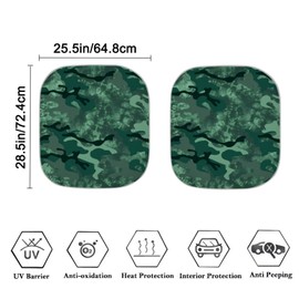 Finagallathe 2 Piece Green Camo Sunshade for Car Windshield Auto Sun Visor Protector Front Windshield Sunshade Automotive Interior Sun Protection, Foldable Universal fit Most Car Truck SUV