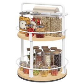 MAHANCRIS Spice Rack, 2-Tier Rotating Organiser Kitchen Shelf, 30 x 30 x 43.2 cm, Circular Rotating Spice Rack Standing, Spice Rack for Kitchen and Dining Room, White ASPBN17801