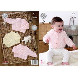 King Cole Baby Aran Knitting Pattern Raglan Sleeve Cable Detail Cardigans & Sweater (4643)