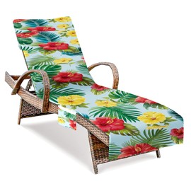HEIFAM Lounge Chair Towel Cover, Pool Beach Chair Covers with Pocket, Chaise Lounge Cover for Outdoor Sunbathing Trips, Flower and Leaves, 85 X30 in