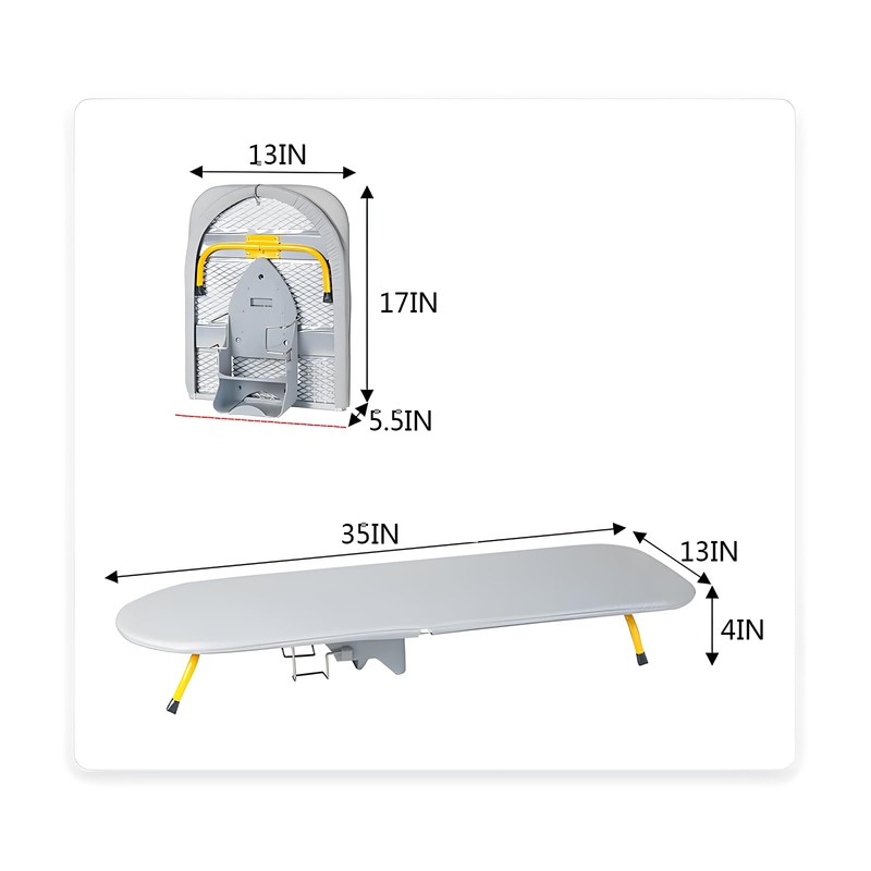 Wall Mount Folding Ironing Board with Iron Holder, Tabletop Mini