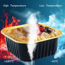 Dhjkko 50PCS 10oz Mini Loaf Pans for Baking Mini Cupcake Pans Liner with Lids Spoons and Stickers Aluminum Foil Square Disposable Containers of Dessert Cups and Mini Muffin Tins(Black)