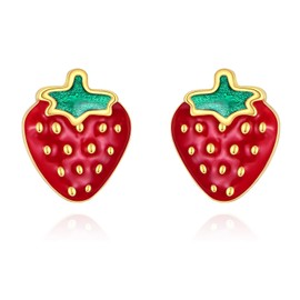 VONALA 925 Sterling Silver Strawberry Pineapple Earrings Stud Earrings Cute Fruits Jewellery Birthday Gifts for Women Girls, Sterling Silver, Cubic Zirconia