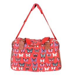 Butterfly patterned ladies women colourful canvas holdall bag Luggage shoulder Bag Travel Bag (RED)