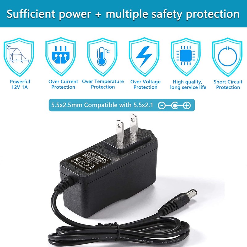 Minidodoca 2 Pack 12V 1A AC/DC Power Supply - 100-240V
