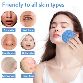 50-Count Large Compressed Facial Sponges for Estheticians,Daily Cleansing and Gentle Exfoliating- 100% Natural Cellulose Spa Sponge Perfect for Removing Dead Skin,Dirt and Makeup(Round 2.95",Blue)