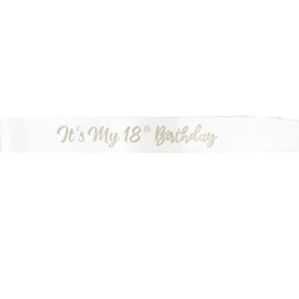 White It's My 18th Birthday Sash Funny 18th Birthday Sash 18th Birthday Gifts for Girls with Glitter Letter Silver