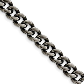 The Black Bow Men's 9.25mm Antiqued Stainless Steel Curb Chain Bracelet, 9 Inch
