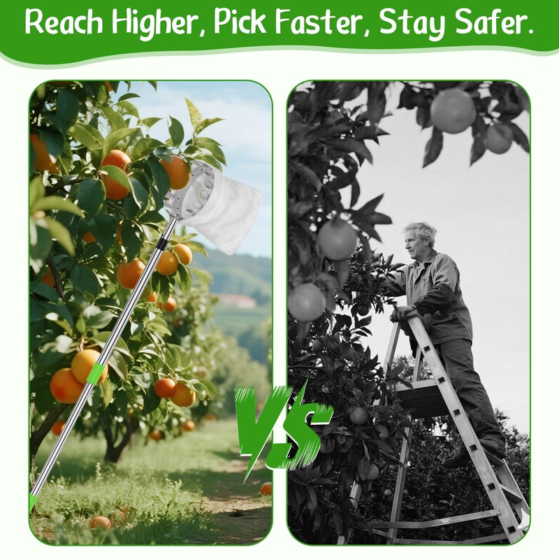 BURMONG 6.6 FT Fruit Picker Tool with Stainless Steel Pole