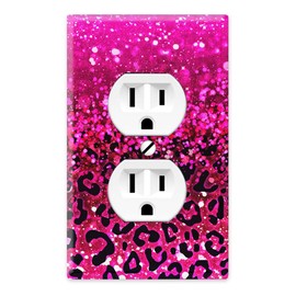WIRESTER Duplex Outlet Cover Wall Plate/Switch Plate - Hot Pink Glitter Sparkle With Black Pink Glitter Leopard