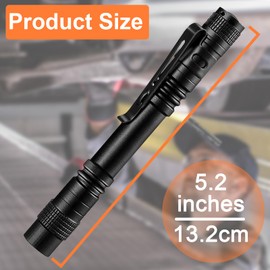 ATZNZIK 2 Pcs LED Pen Flashlight Small Pencil Flashlight with Clip Pocket Flashlights Bulk Tactical Torch for Police Camping Outdoor Inspection Security, 5.2 inch