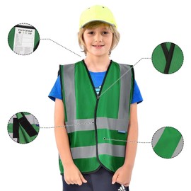 AYKRM 10-14Y Childs High Vis Reflective Safety Vest - Green High Visibility Waistcoat