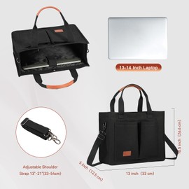 Voova Canvas Tote Bag for Women, Large Womens Work Bags Canvas Crossbody Shoulder Handbag with Multi Pockets & Shoulder Strap, 13-14inch Laptop Tote Bag for Travel School Shopping Work, Black