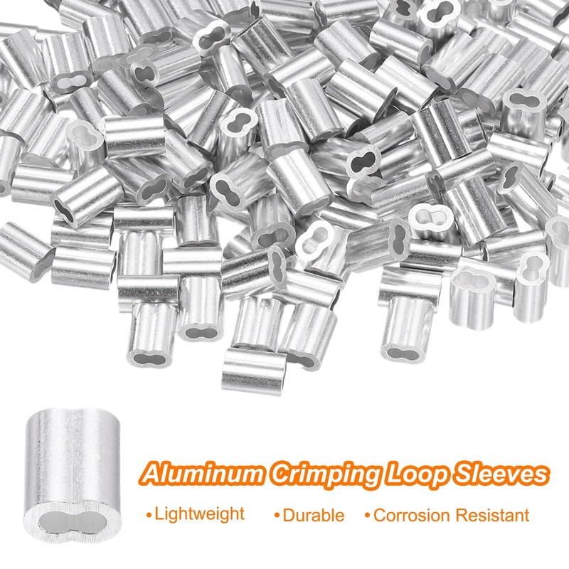 uxcell 200Pcs Aluminum Crimping Loop Sleeve for 3/32" Diameter Wire