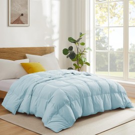 Joysoul Goose Feathers Fiber Comforter - Lightweight Ultra Soft Fabric Cover Breathable White Down Feather Fill, Blue Queen Size Duvet Insert (88" X 88")