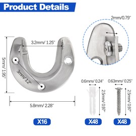 Coloch 16 Pack Stainless Steel Closet Pole Sockets, 1-1/4 Inch Closet Rod Support U-Shaped Curtain Rod Holders Flange Set Rods Holder with Screws