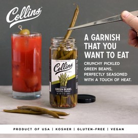 Collins Gourmet Pickled Green Beans for Cocktails - Spicy Crunchy Green Beans - Premium Condiment Garnish for Cocktails, Bloody Mary, Antipasto, Condiments, or Salads - 12oz