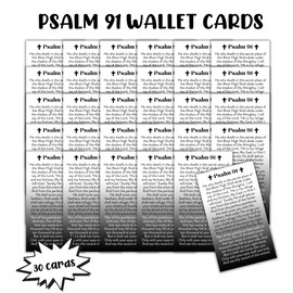 Psalms 91 Prayer for Protection Wallet Cards 30pk 2x3.5” Verses Black Gray Ombre Design New Drivers Pocket Encouragement Minimalist Modern