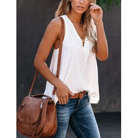 Famulily - Canotta Basic da Donna, con Scollo a V, Senza Maniche, Estiva, T-Shirt Sportiva con Schiena Scoperta, bianco, M