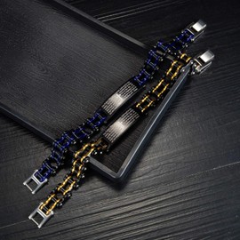 MONIYA Mens Bracelet Stainless Steel 12.5mm Motorcycle Bicycle Biker Chain Bracelet Lords Prayer Cross Christian Religious Jewelry, 9inches (Blue)