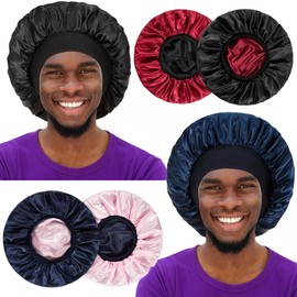 2pcs Bonnet for Men Bonnets for Black Women, Satin Bonnet Silk Bonnet for Sleeping, Silk Hair Bonnet for Sleeping, Reversible Double Layer Wide Band Bonnet, Sleep Cap Night Cap Bonnet for Curly Hair