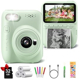Kids Camera Instant Print, 3.0" HD 32MP Kids Camera 1080P Toddler Digital Camera with 3 Rolls of Printer Paper, Birthday Gifts Toy for 3-12 Year Old Girls Boys with 32GB SD Card-Green