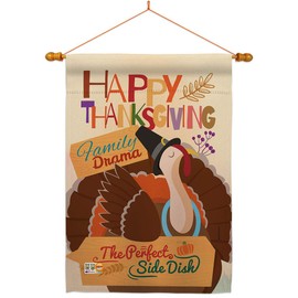 Perfect Side Dish House Flag Dowel Set Falltime Thanksgiving Turkey Give Thanks Gobble Pumpkin Season Autumntime Cornucopia Small Decorative Gift Yard Banner Made In USA 28 X 40