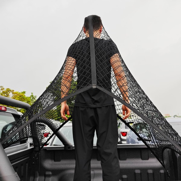 Highly Elastic Cargo Net for Pickup Truck Bed, 47.2''x43.3'' Stretches to 94''x86'', For Daily Light Loads, Truck Bed Cargo Bungee Rope Net, Cargo Netting for Trailer,RV,Tarp,Automotive (Single Layer)