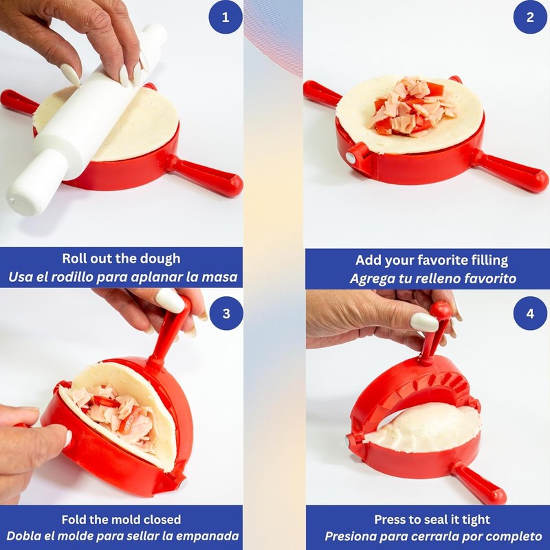 Empanada Maker Press Kit with 3 Sizes + Pasta Dough