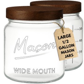 kitchentoolz Large Mason Jars with Lids – 64 oz Mason Jars Wide Mouth, 1/2 Gallon Glass Jar with Lid for Pantry Storage, Canning, Flour, Dry Goods – 2 Pack