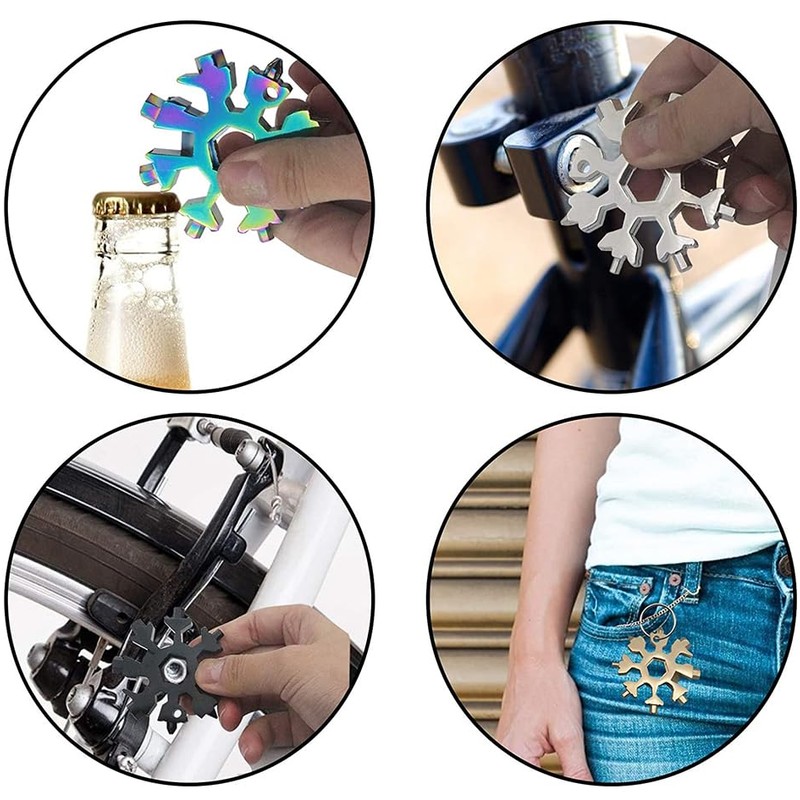 18 in 1 Stainless Multi-tool Snowflake Keychain Wrench Screwdriver Bottle