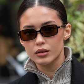 Retro 90s Rectangular Sunglasses for Women–Vintage Trendy Fashion Slim Square Small Shades with UV Protection 8064 Black/Grey+Tortoise/G15