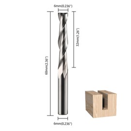 5 Pieces Spiral Up Router Bit Set 6mm Shank 6mm Cutting Diameter 32mm Cutting Length Carbide CNC Router Bit for Woodworking, Tenon Hole, Groove Engraving and Engraving
