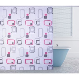 Shower Curtain 180 x 200 cm EVA Waterproof, Anti Mould, Washable, with 12 Rings, Bathroom Curtain for Bathroom Bathtub (Bubble Red/Black)