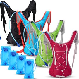 Chunful Hydration Backpack with 2L Water Bladder, Lightweight Hydration Pack Outdoor Water Backpack for Men Women Running Cycling Biking Climbing(Bright Style,4 Pack)