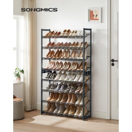 SONGMICS Shoe Rack, 8-Tier Shoe Organizer, Metal Rack for Garage, Set of 2, 4-Tier Stackable Shelf, with Adjustable Flat or Angled Shelves, 32-40 Pairs, Charcoal Gray ULMR08GB