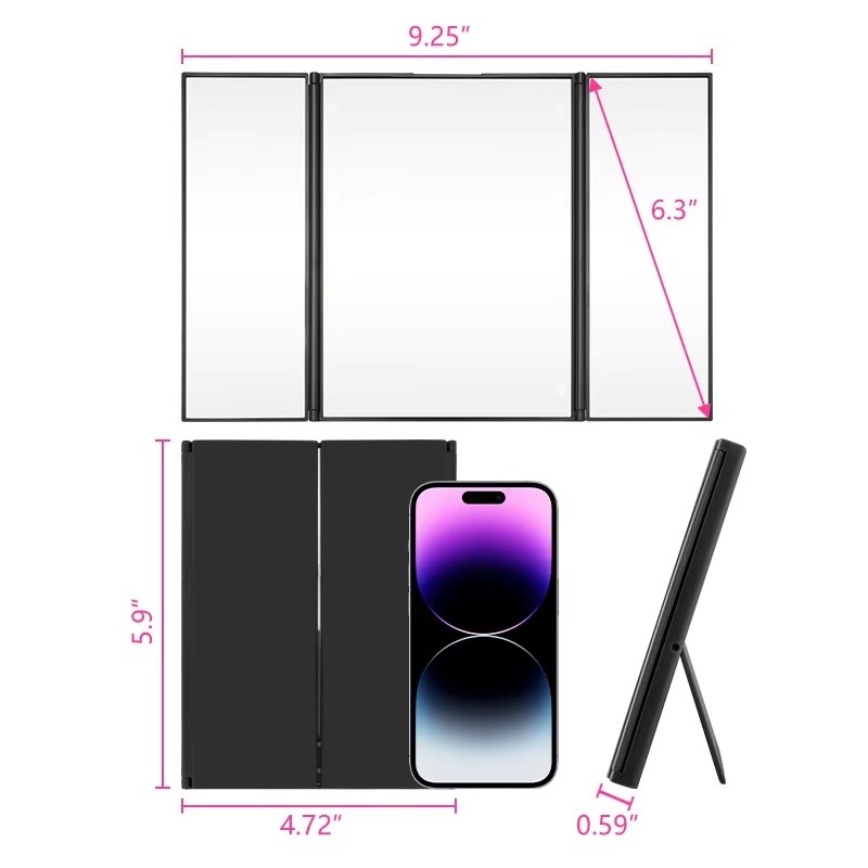 LED Makeup Mirror for Beauty Routines – Three-Sided Folding Vanity