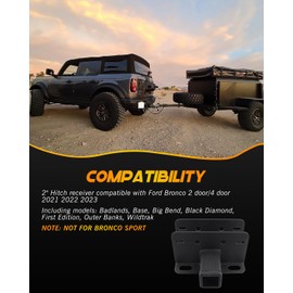 Bronco Trailer Hitch Receiver, 2" Rear Bumper Hitch Receiver Heavy Duty Towing Hitch Bracket Class III Towing Mount Compatible with Ford Bronco 2/4-Door 2021 2022 2023 (Not for Bronco Sport)