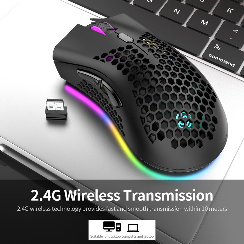 2.4G Wireless Gaming Mouse Rechargeable Mouse with RGB Light Effect