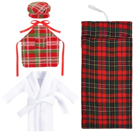 TaimeiMao Christmas Elf Doll Accessories, Christmas Elf Clothing, Including Sleeping Bag, White Bathrobe, Apron, Chef's Hat, Elf Doll Mini Costume Accessories